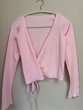 Light Pink Wrap-Front Long Sleeve Top